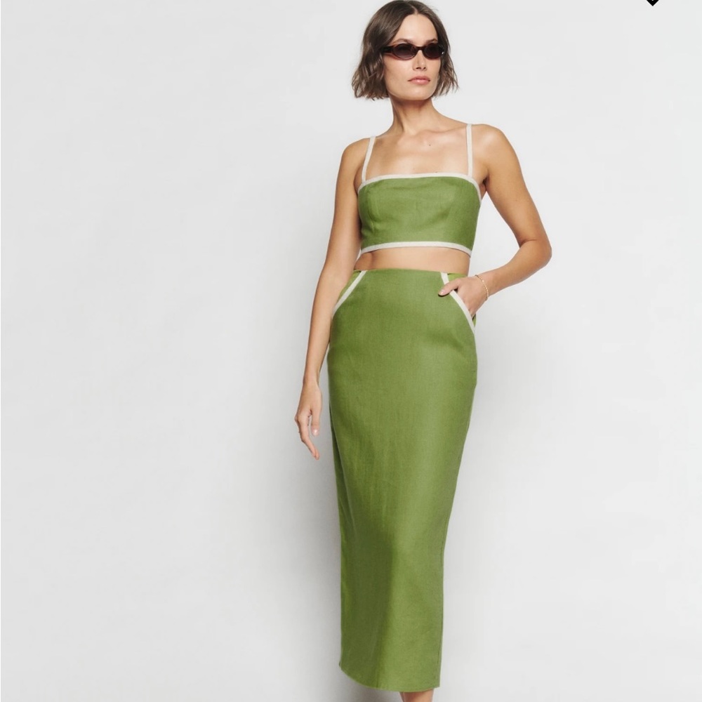 Reformation Elena Linen two piece Green Linen Set